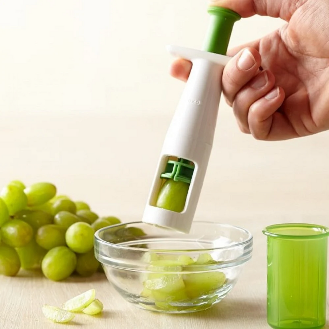 OXO Grape Cutter  Removes the choking hazard by cuting into
