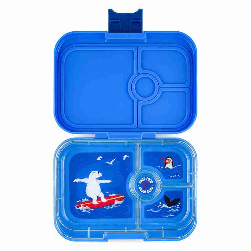 Yumbox Panino Teal Lunch Box for Kids with a wrap and snacks inside