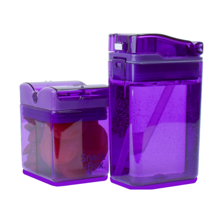 Purple snack container with a smaller compartment on a white background