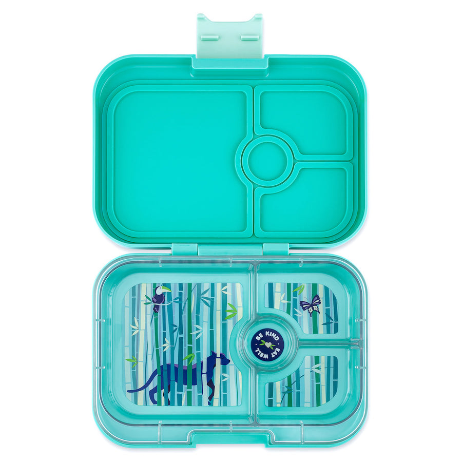 Yumbox Panino Teal Lunch Box for Kids with a wrap and snacks inside